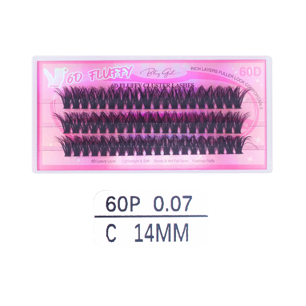 6D Fluffy Cluster Lashes 60D 14mm-C [S2508P06]