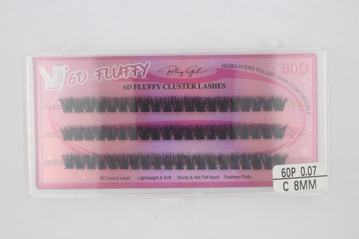 [6612477818022] 6D Fluffy Cluster Lashes 60D 8mm-C [S2508P06]