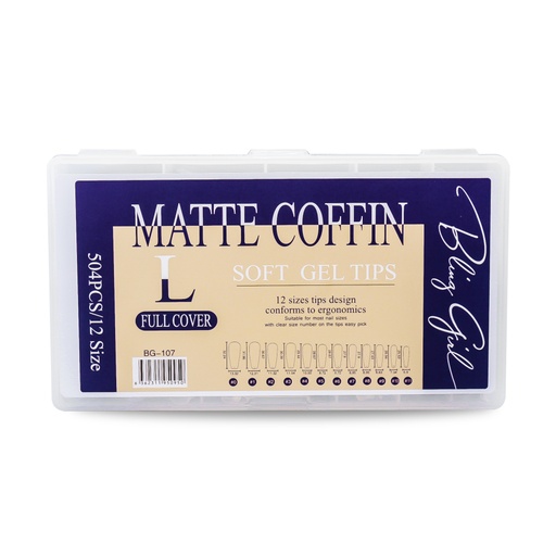 [6362107780914] Bling Girl BG-107 Matte Coffin Half Cover Press On Soft Tips 504 pcs [5244]