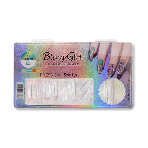 [6362107780976] Bling Girl BG-153 Stiletto French Tip Press On Soft Tips 500 pcs [3483]